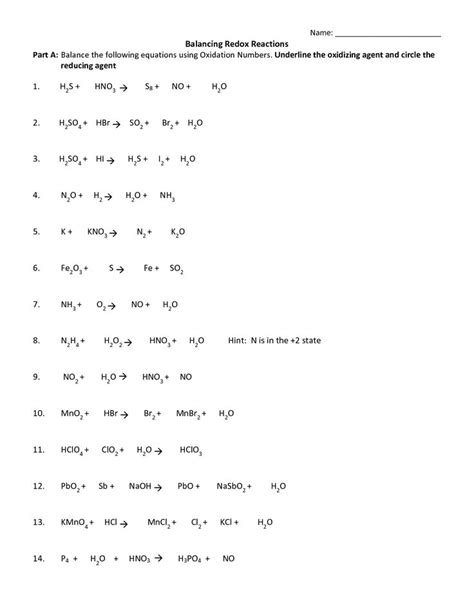 Redox Reactions Worksheets