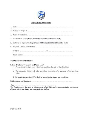 Fillable Online Bid Submission Form Stanbic Bank Uganda Fax Email