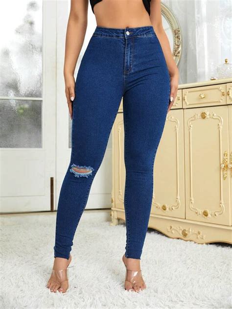 Shein Essnce High Waist Ripped Skinny Jeans Shein Usa