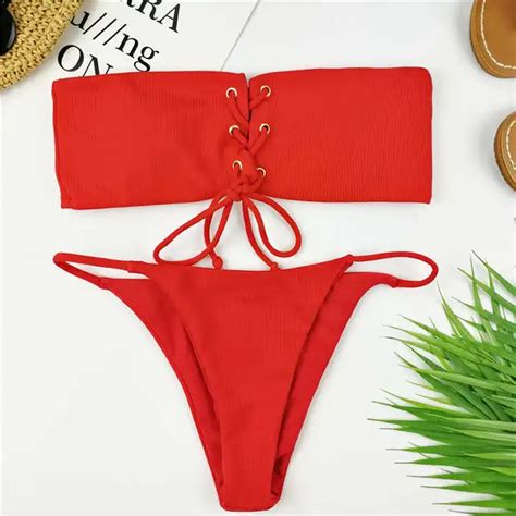 Aliexpress Buy Sexy Thong Bikini Women Solid Swimwear Red