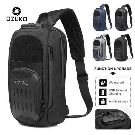 Ozuko Fashion Men Waterproof Sling Bag Anti Theft Shoulder Messenger