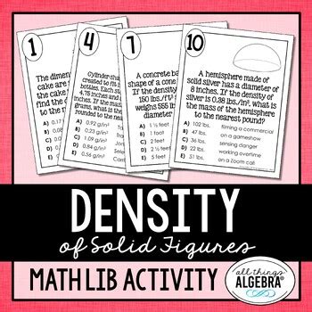 Density Of Solid Figures Math Lib Activity By All Things Algebra