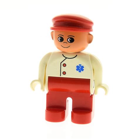 1x Lego Duplo Figur Mann Krankenpfleger rot creme weiß Arzt 4555pb129