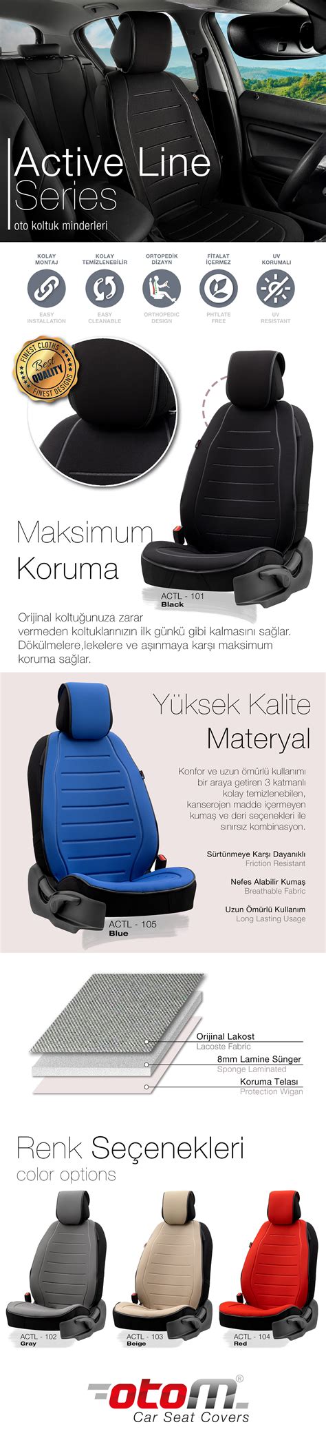 Otom Active Line Series Koruyucu Oto Koltuk Minderi K Rm Z Fiyat