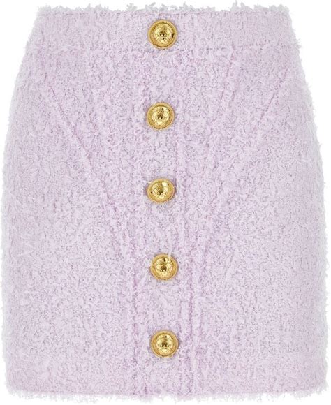 Balmain Logo Button Tweed Skirt Shopstyle