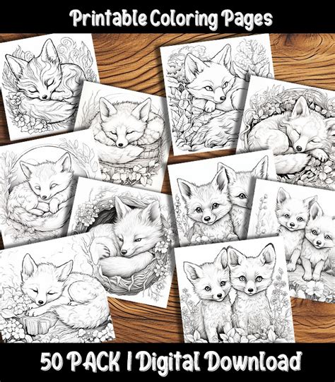 Baby Fox Coloring Pages Digital 50 Pack | Happy Colorist