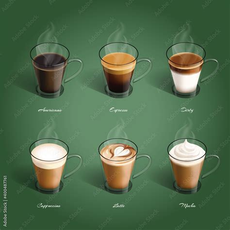 Hot Coffee Americano Espresso Dirty Cappuccino Latte Mocha In A