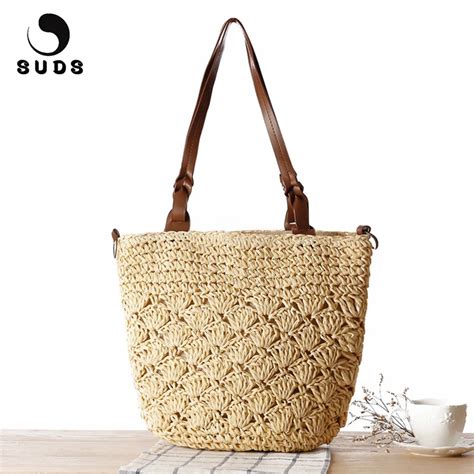 Straw Woven Shoulder Beach Bag IUCN Water