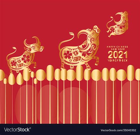 Happy chinese new year 2021 ox gold zodiac Vector Image