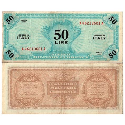 Flc F Banknote Italy Am Lire Allied Military Currency