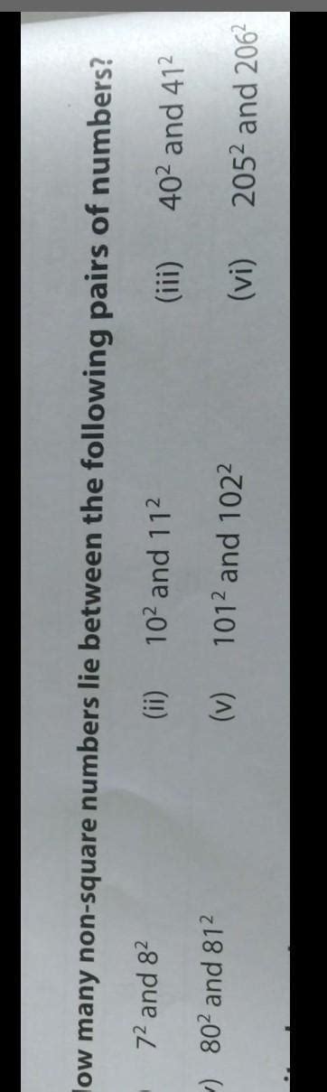 How Many Non Squares Numbers Lie Between The Following Pairs Of Numbers