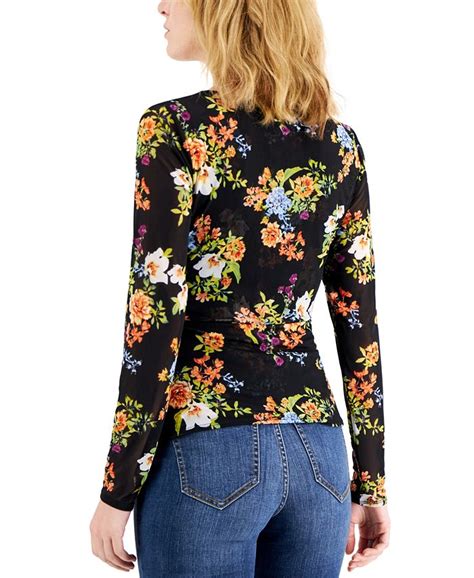 Inc International Concepts Womens Floral Print Ruched Center V Neck