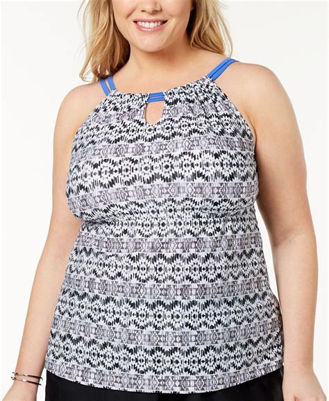 Go By Gossip Plus Size Printed Keyhole Tankini Top Created For Macys