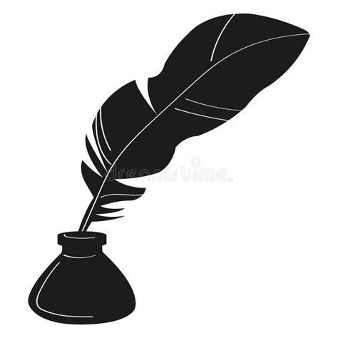 Inkwell And Feather Pen Black Silhouette Stock Illustration