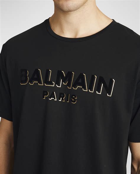 Balmain Mens Flocked Foil Logo T Shirt Neiman Marcus