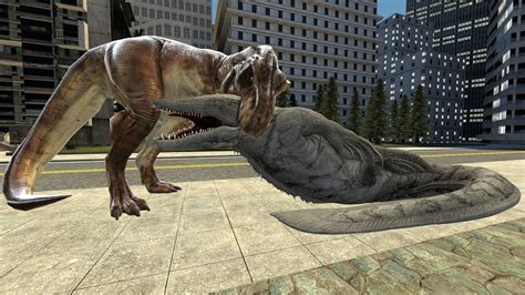 T-rex kills a Mosasaurus by kongzillarex619 on DeviantArt