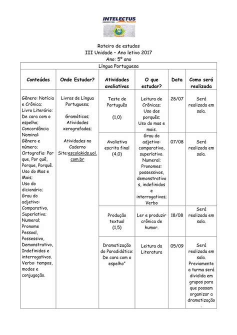 PDF ROTEIRO III UNIDADE 5 ANO Escola Intelectus Roteiro De