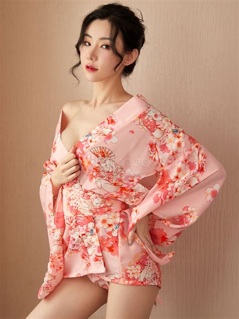 Sexy Kimono Costume Floral Print Dress