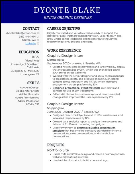 3 Junior Graphic Designer Resume Examples for 2024