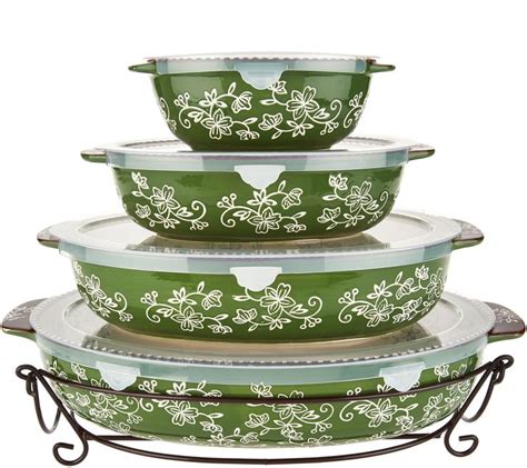 Temp-tations set of 4 Floral Lace oval baking dishes Bake, serve, and store. Looking lovely in ...