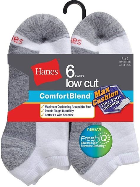 Hanes Mens Comfortblend Max Cushion Low Cut Sock 6 Packwhite6 12 Clothing