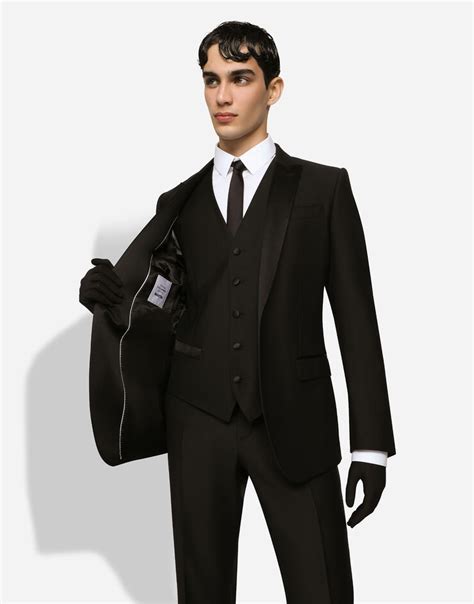 Wool And Silk Martini Fit Tuxedo Suit In Black For Men Dolceandgabbana®