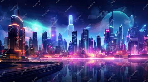 Premium AI Image | A futuristic cyberpunk inspired cityscape at night