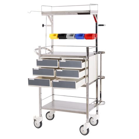 KW 439 SS 202 CRASH CART EMERGENCY TROLLEY STAINLESS STEEL 202 G