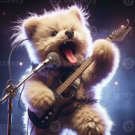 Illustration Of A Dog Playing Guitar Singing Rock Generated By Ai