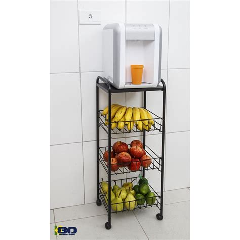 Fruteira Organizadora 3 Andares Rodinha Tampa Madeira PRETA Shopee Brasil