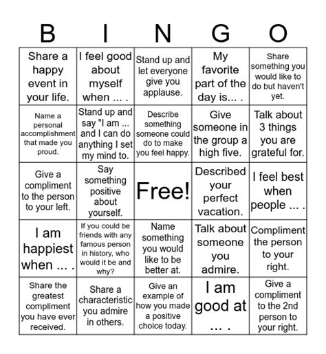 Self Awareness Bingo Card