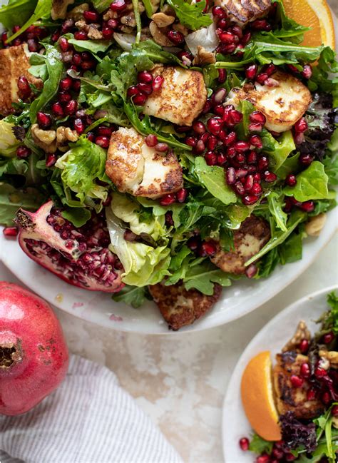 Pomegranate Halloumi Salad With Spiced Orange Vinaigrette