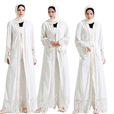 Buy Muslim Maxi Dress Open Abaya Lace Jilbab Belt Long