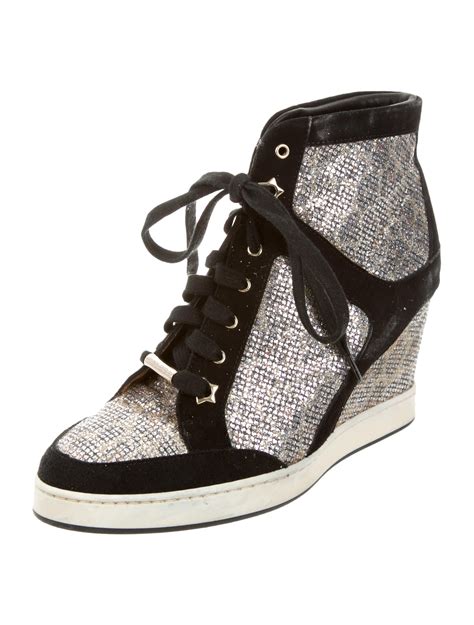 Jimmy Choo Sequined Wedge Sneakers Black Sneakers Shoes Jim