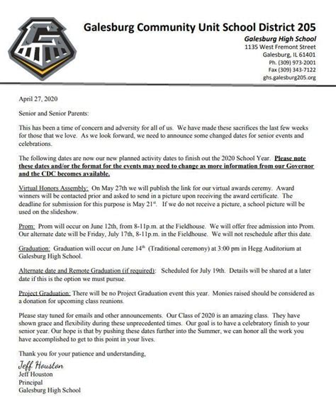 Senior Letter 4/27/2020 | Galesburg Junior Senior High School