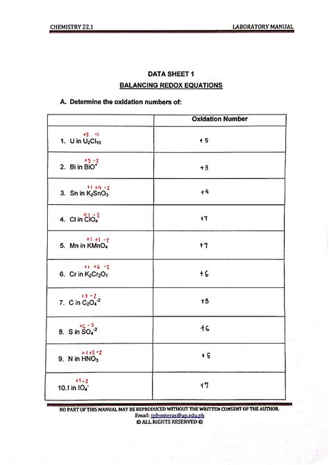 Solution Chem Balancing Redox Equations Worksheet Studypool