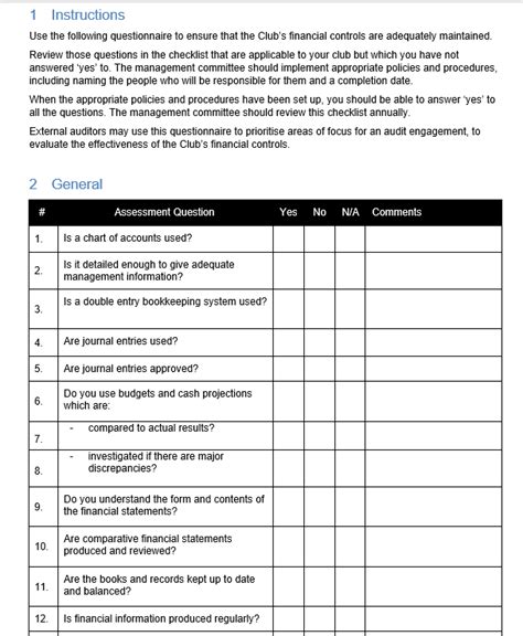 Checklist For Club Financial Controls Grcready