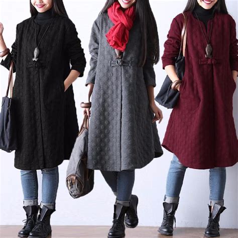 Buy Zanzea Winter Women Long Sleeve Button Loose Casual Tunic Dress Plus Size S Xxxxxl At