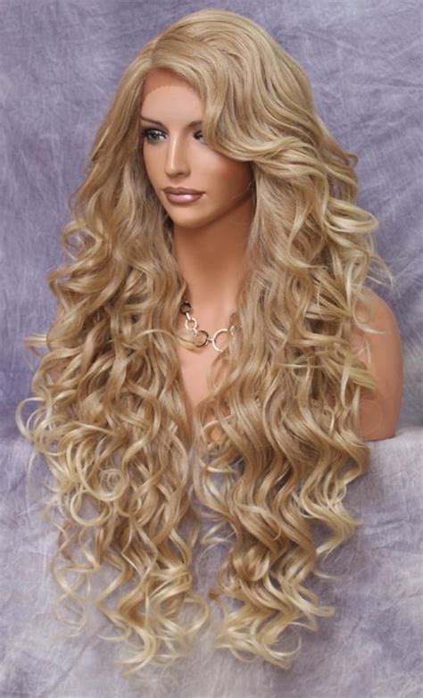 Buy 40 Extra Long Human Hair Blendfull Lace Front Wig Romantic Curls And Bangs Blonde Mix