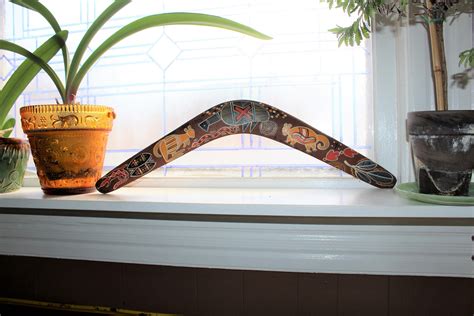 Vintage Australian Boomerang Hand Painted Wood Kangaroo Lizard And More