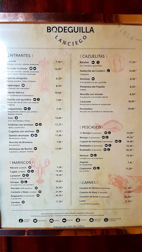 Carta Del Restaurante La Bodeguilla Lanciego Vitoria Gasteiz