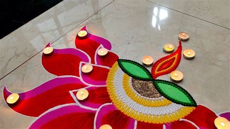 Diya Rangoli Designs | Diwali Diya Rangoli दिया रंगोली Deepavali ...