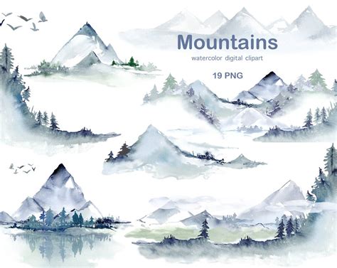 Watercolor Mountain Clipart Landscape Watercolor Background For