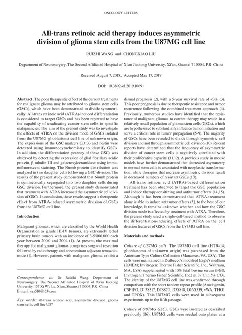 Pdf Alltrans Retinoic Acid Therapy Induces Asymmetric Division Of