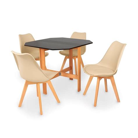 Conjunto Mesa Aparador Preta 4 Cadeiras Leda Nude