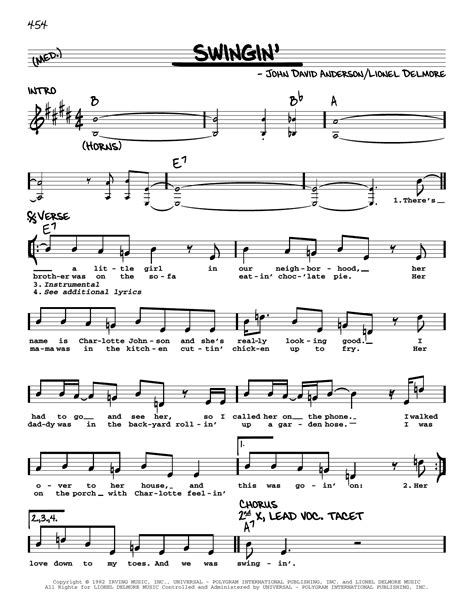 Swingin By John Anderson Sheet Music For Real Book Melody Lyrics