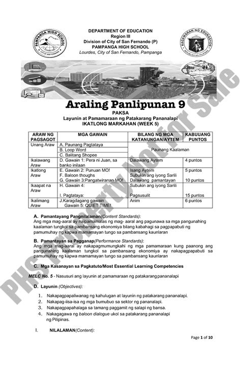 Ap 9 Quarter 3 Week 5 Watermark Department Of Education Region Iii Division Of City Of San