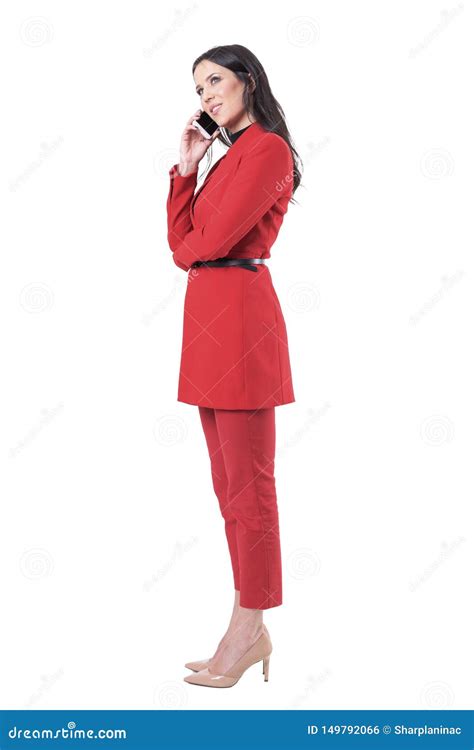 Side View Of Happy Relaxed Attractive Business Woman Standing And