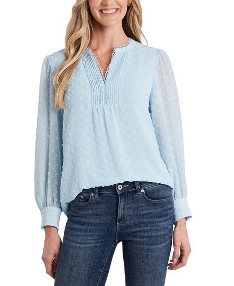 Cece Long Sleeve Clip Dot Top Reviews Tops Women Macy S Long