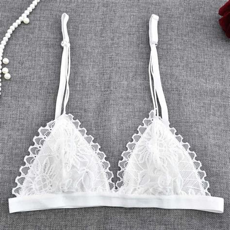 Lace Floral Sheer Triangle Bralette Bra Crop Top Bustier Unpadded Mesh Lined For Sexy Women